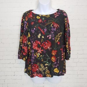 H&M Top Black Floral 3/4 Sleeves Fall Blouse